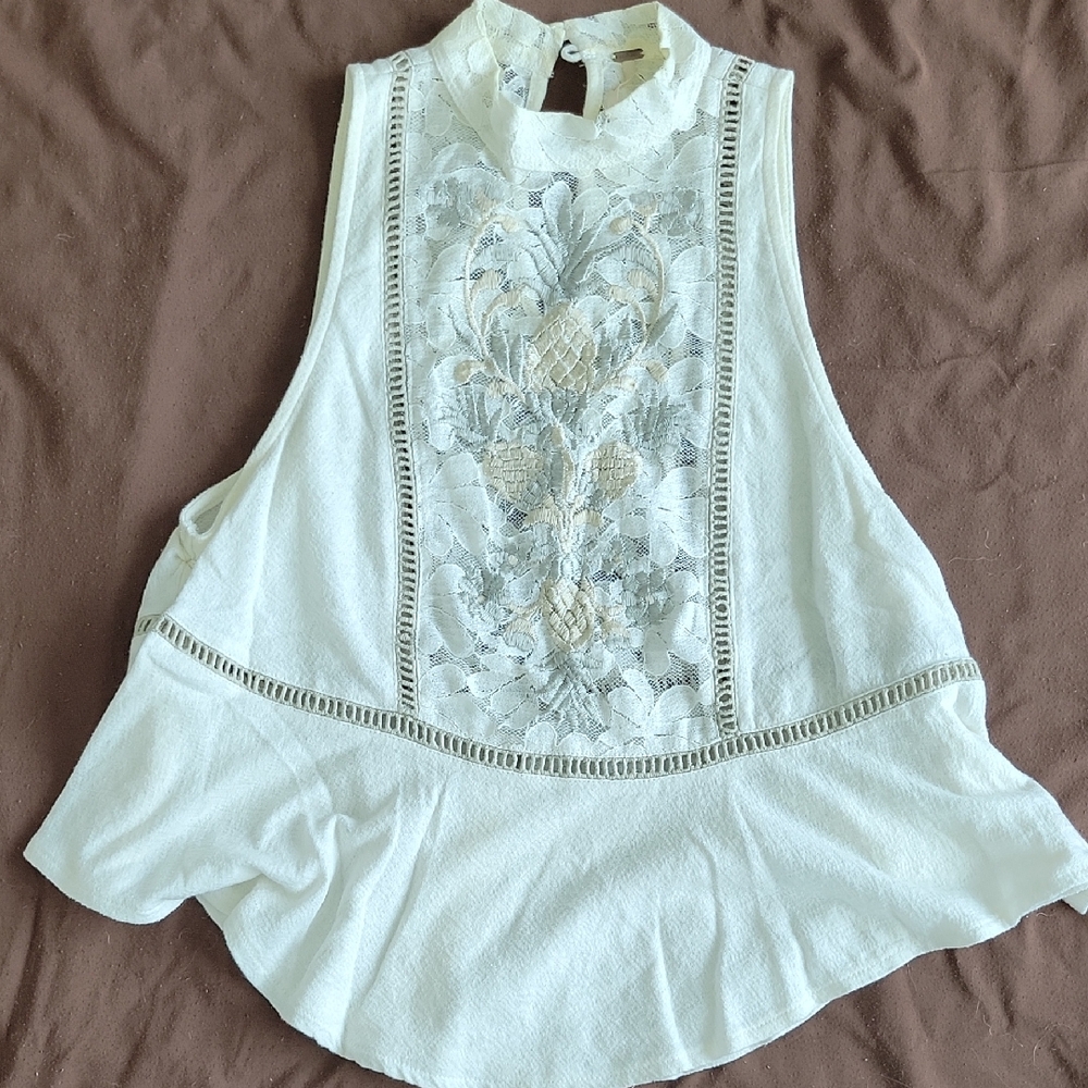 Free People Cream Lace Detail Blouse